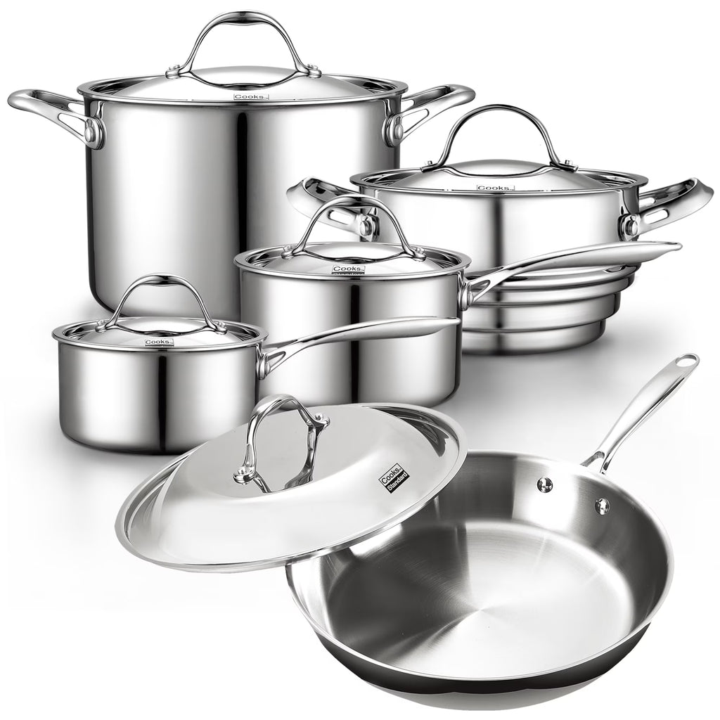 10-Piece Stainless Steel Cookware Set with Fry Pan L476393