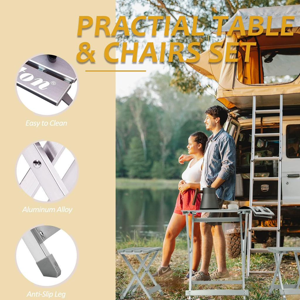 Folding Camping Table with 2 Chairs Aluminum Portable T99976