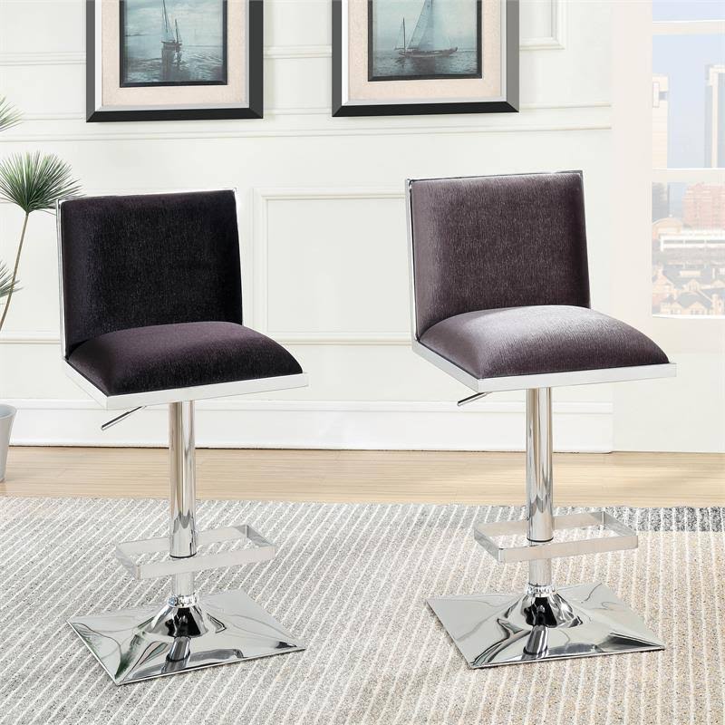 Gray Fabric Swivel Bar Stool with Metal Base L50217