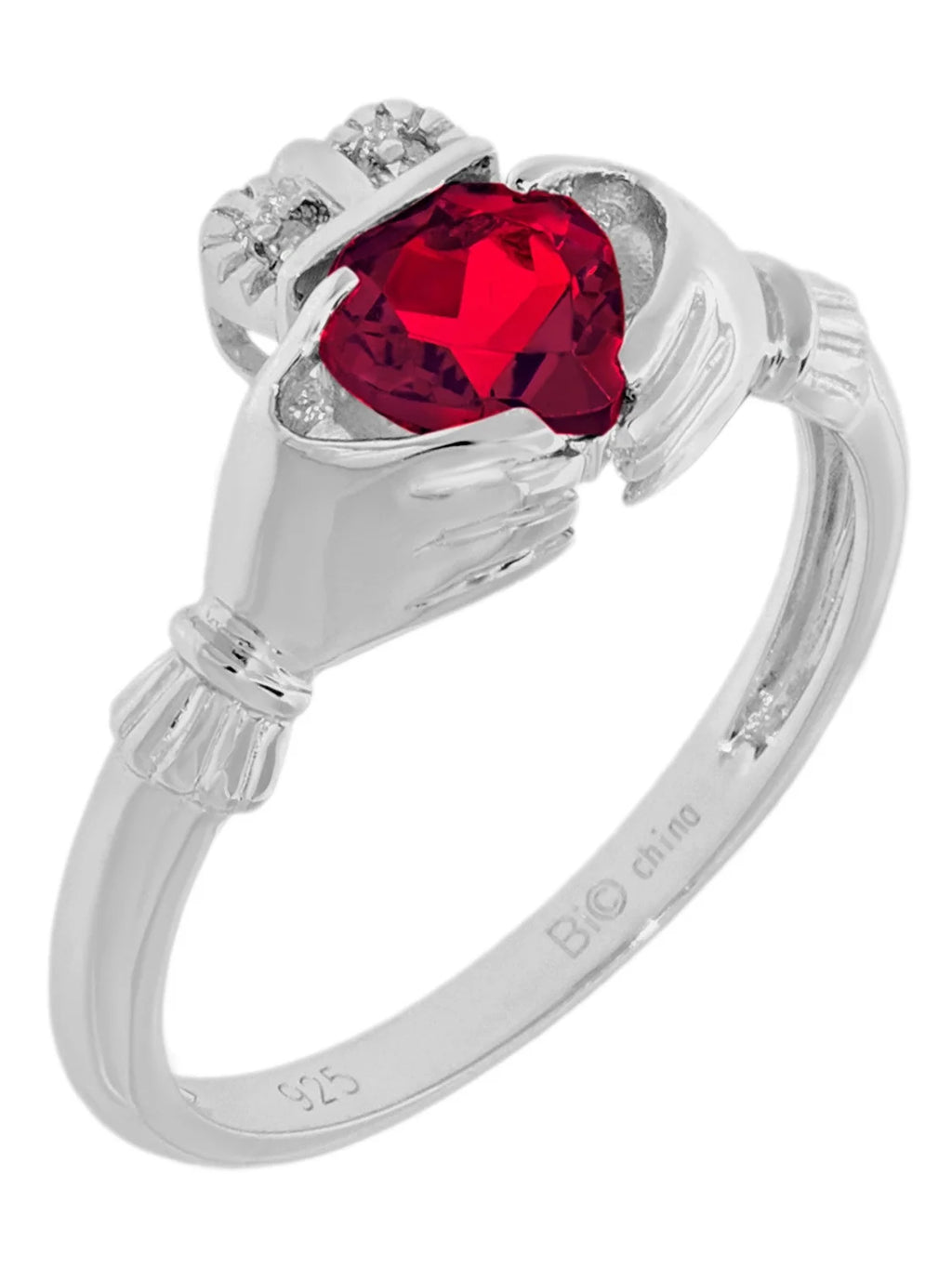 Heart Red Ruby and Diamond Accent 925 Sterling Silver Ring R32179