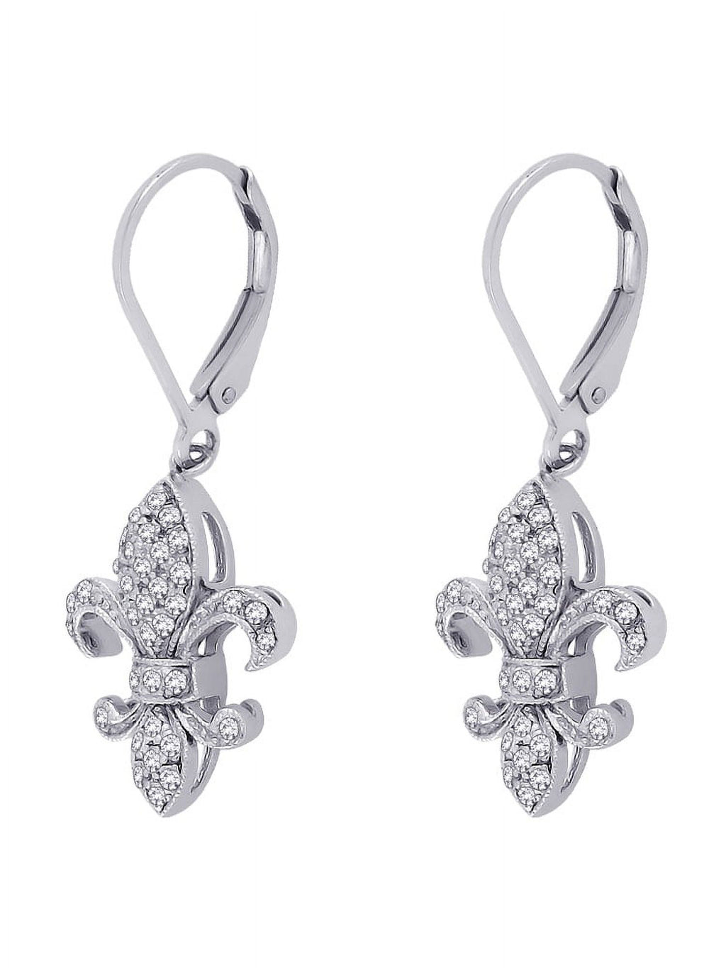 10K White Gold Fleur-De-Lis Diamond Earrings X6313