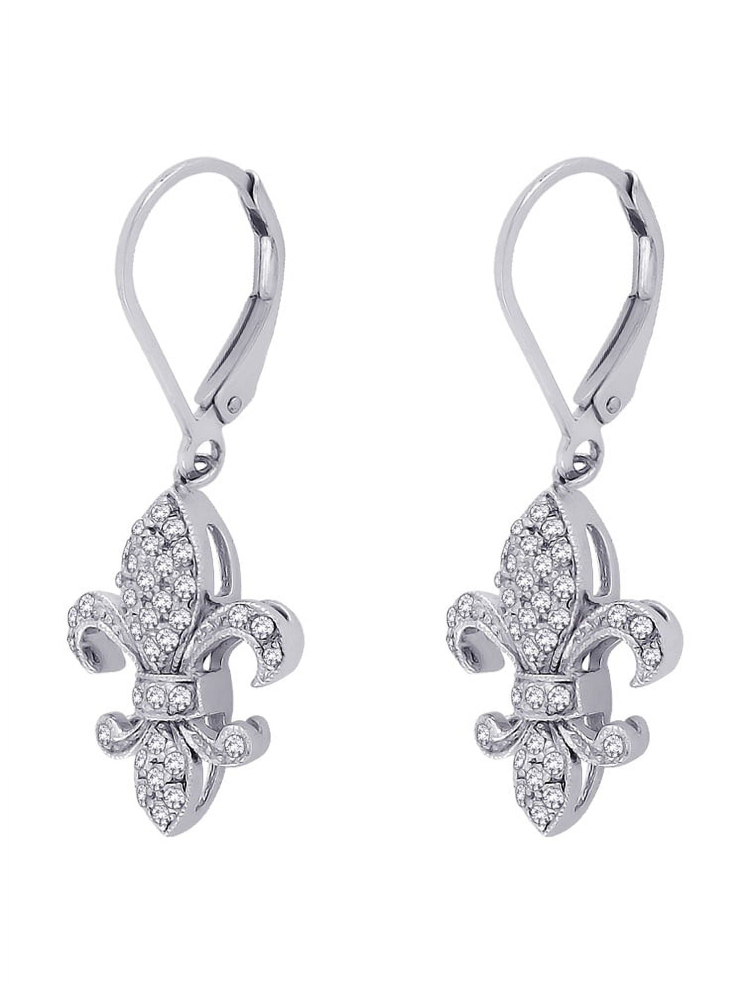 10K White Gold Fleur-De-Lis Diamond Earrings X6313
