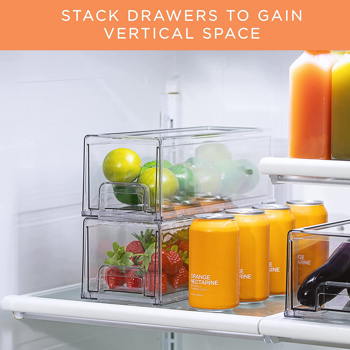 Clear Stackable Pull Out Refrigerator Organizer Bins (2 Pack | Small Wide) A6260