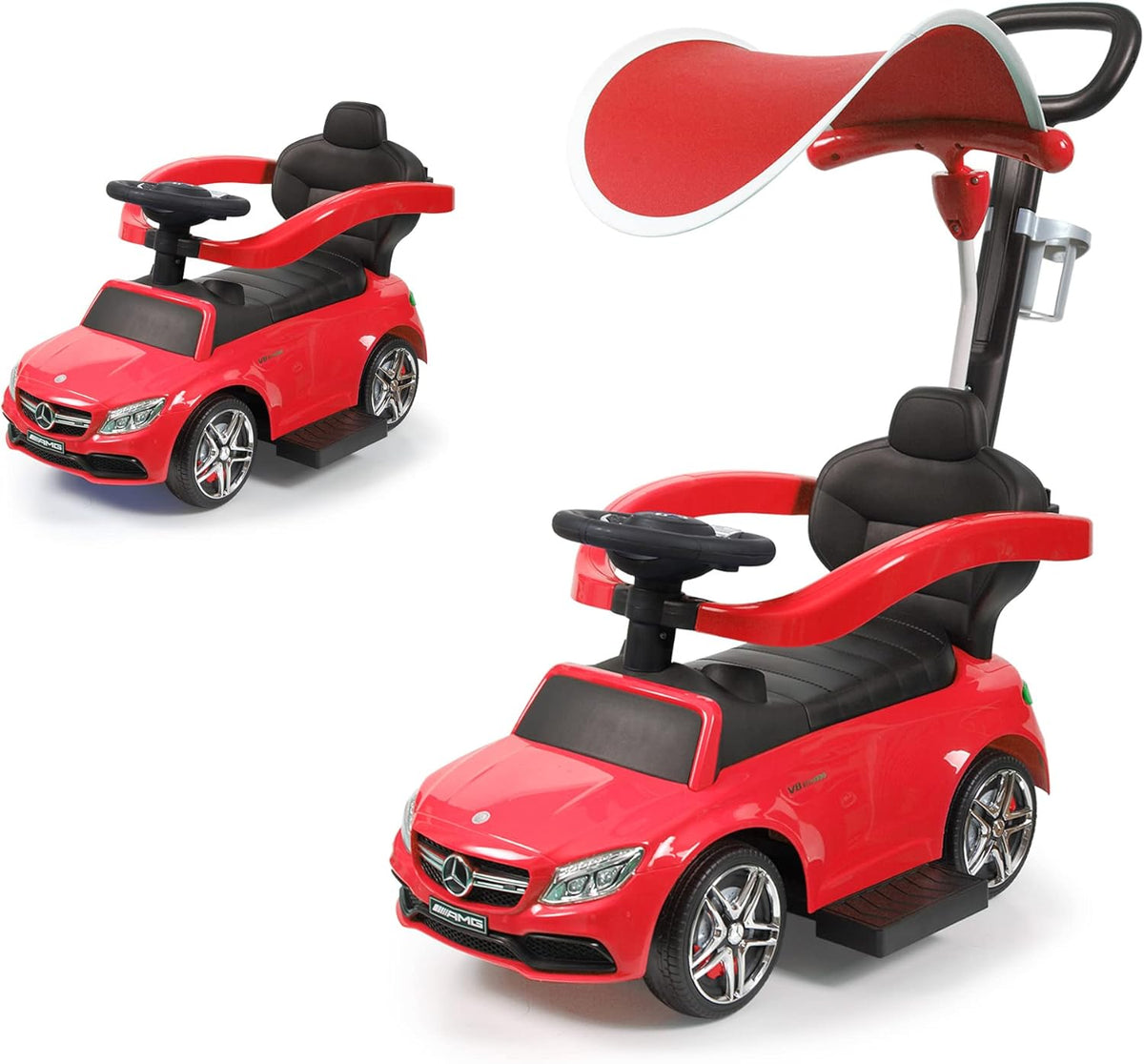 Blue Push Car for Toddlers with Horn Music, Safety Bar, Sun Canopy, Cup Holder T7861