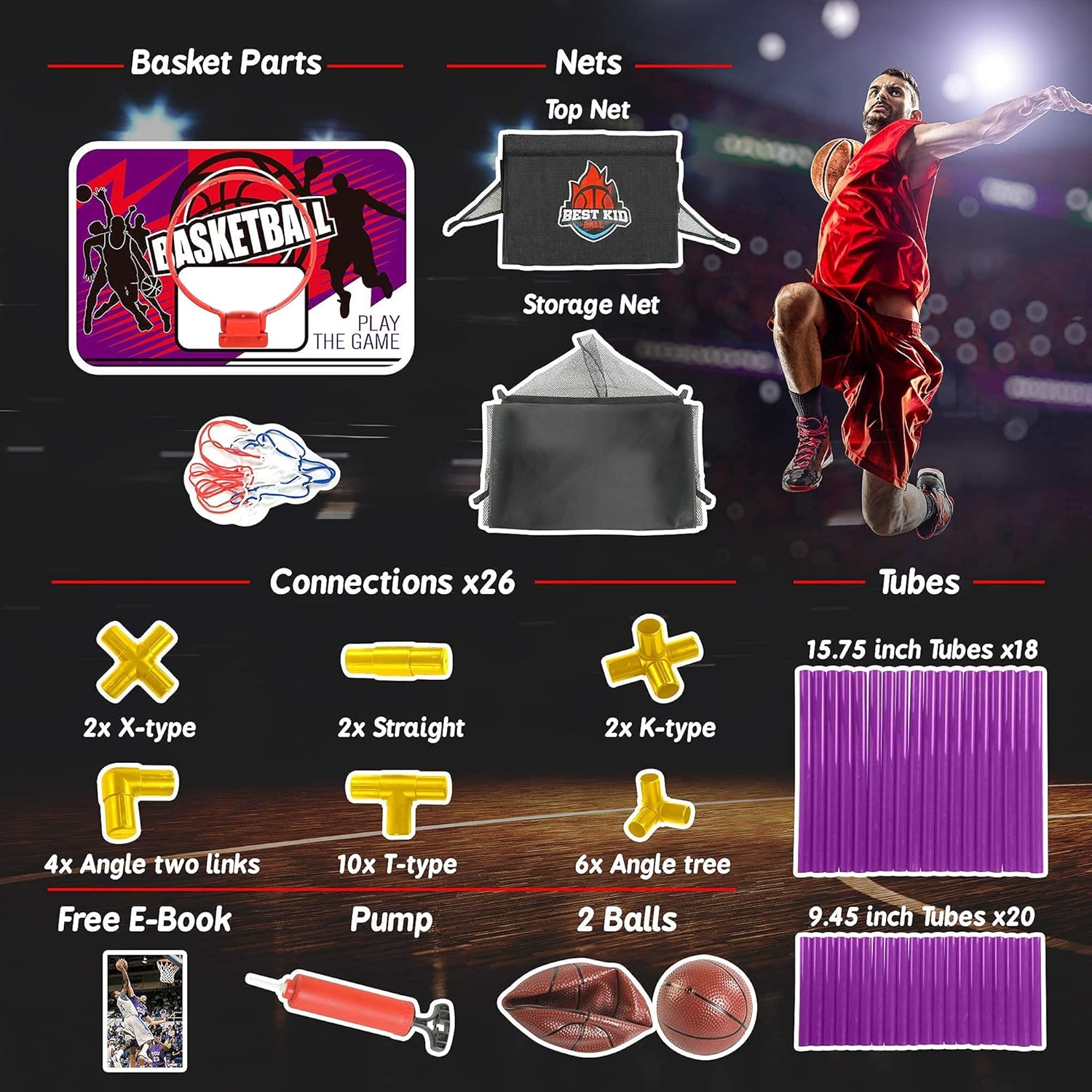 Indoor Arcade Basketball Hoop with 2 Basketballs and Air Pump A2359