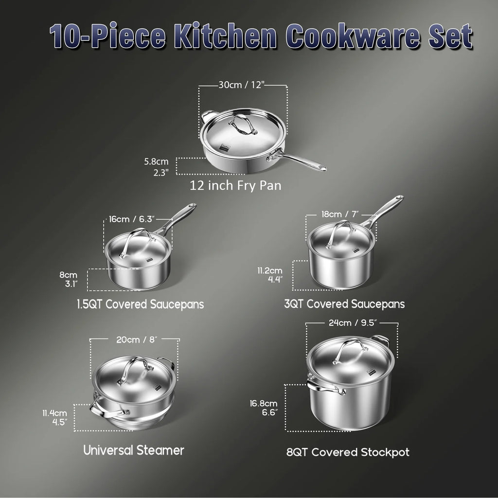 10-Piece Stainless Steel Cookware Set with Fry Pan L476393
