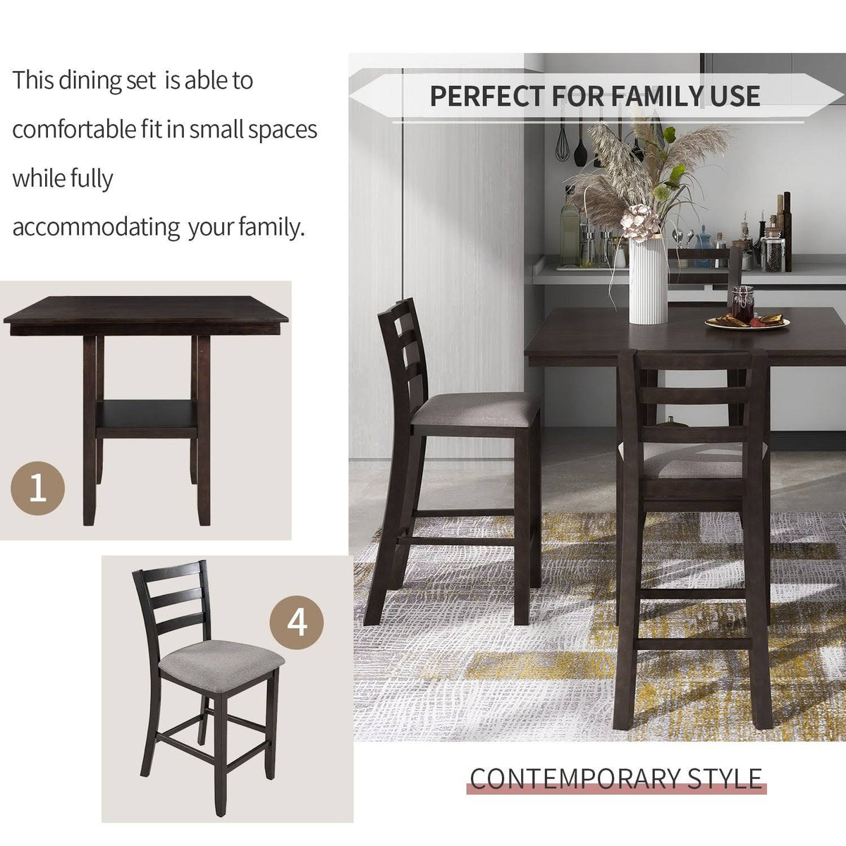 5pcs Counter Height Dining Set with Padded Chairs P398788