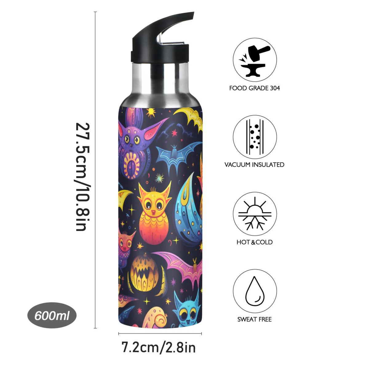 20 oz Insulated Stainless Steel Water Bottle with Straw Lid O83824