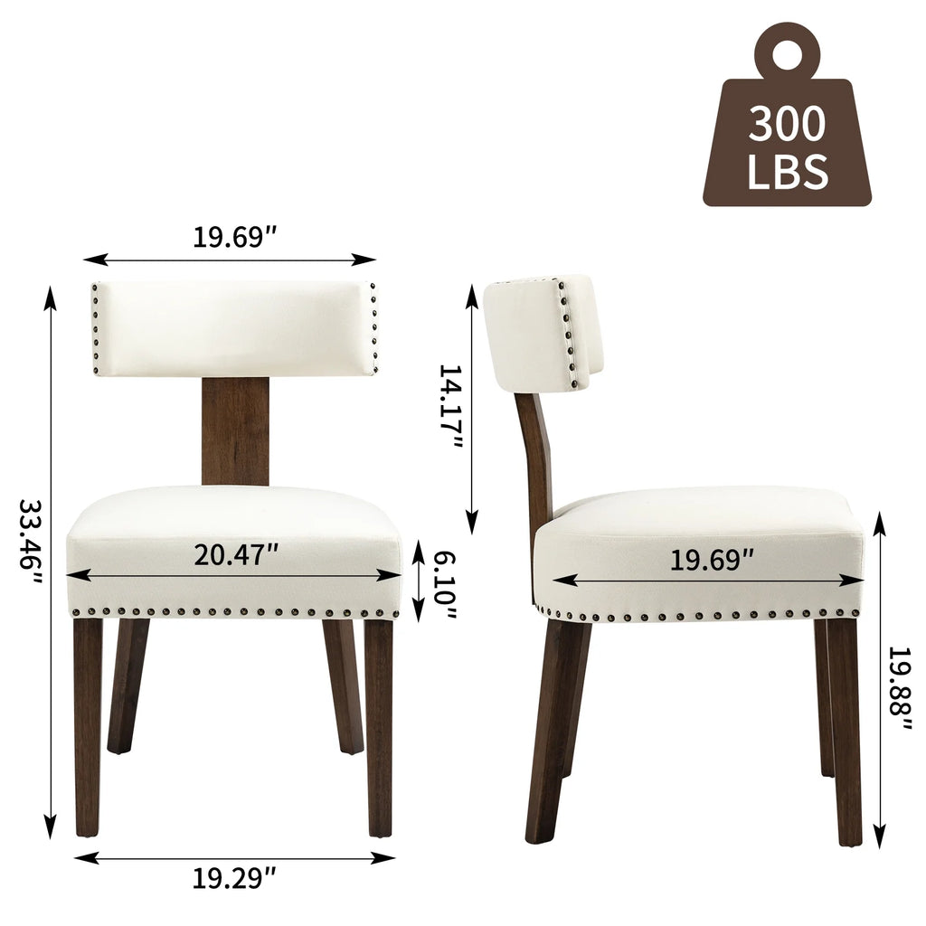 Beige Upholstered Linen Dining Chairs Set of 6 with Wooden Legs G246
