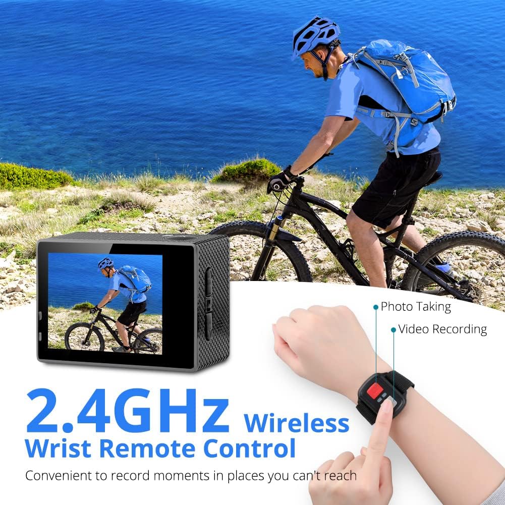 4K Action Camera 16MP Ultra HD Waterproof 170° Wide Angle 4X Zoom Sports Camcorder with Remote Control 2 Batteries Helmet Accessories Pack of 2 N546