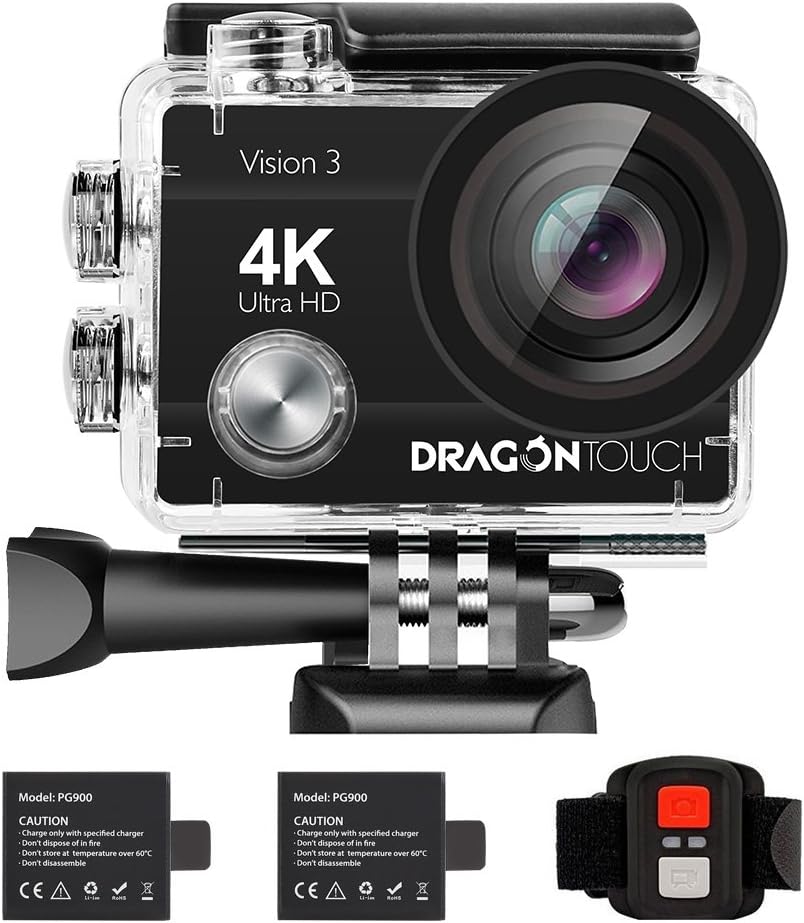 4K Action Camera 16MP Ultra HD Waterproof 170° Wide Angle 4X Zoom Sports Camcorder with Remote Control 2 Batteries Helmet Accessories Pack of 2 N546