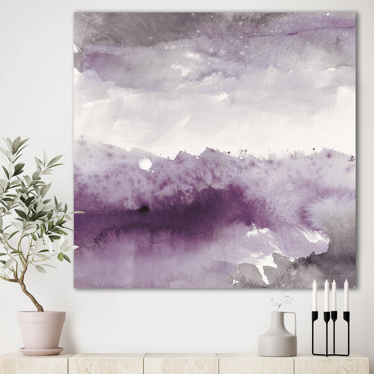 Amethyst and Grey Shabby Chic Canvas Artwork Print - 36 in. Wide x 36 in. High E69060