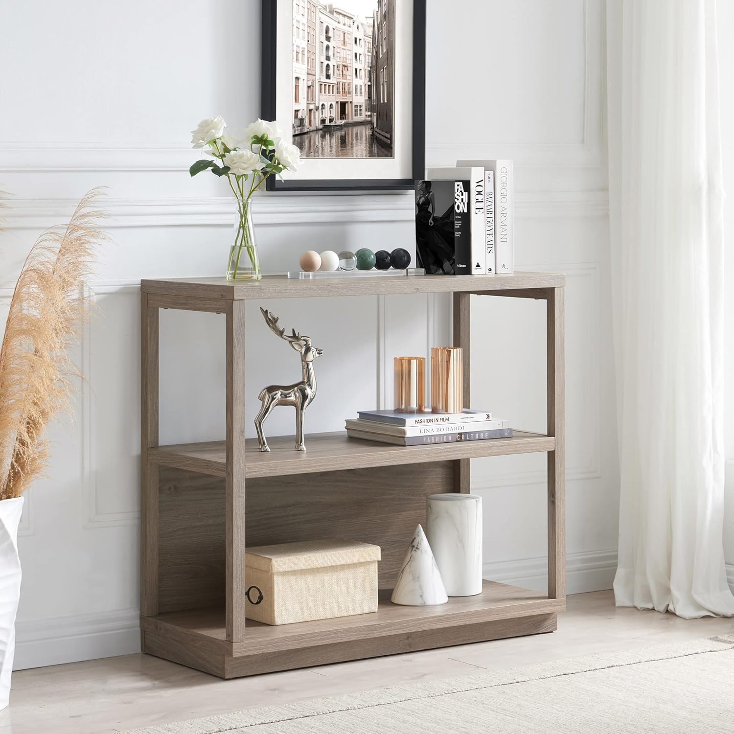 Charcoal Gray 3-Tier Wood Bookcase I460