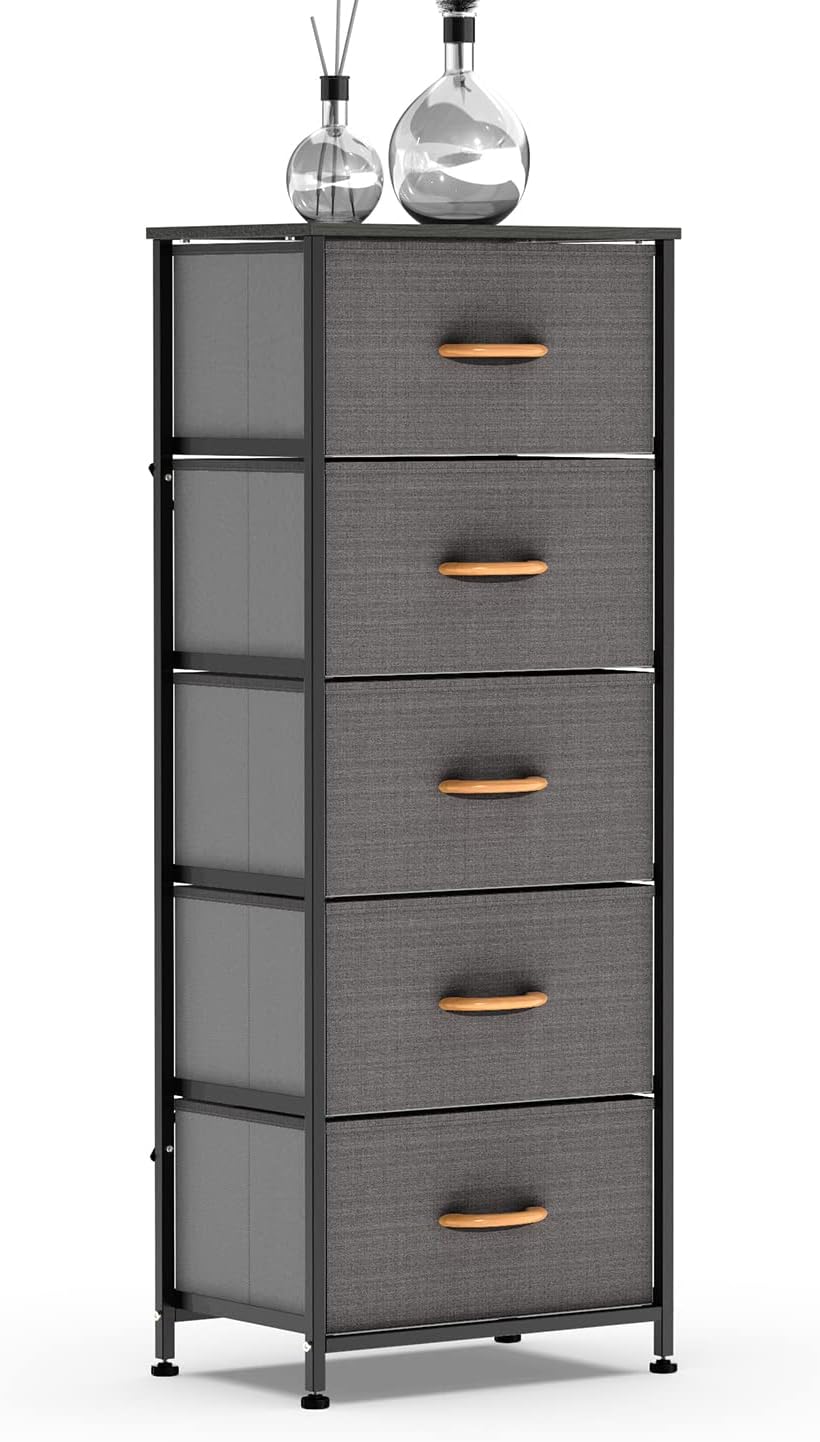 Dark Gray 5 Drawer Fabric Dresser Tower P43570