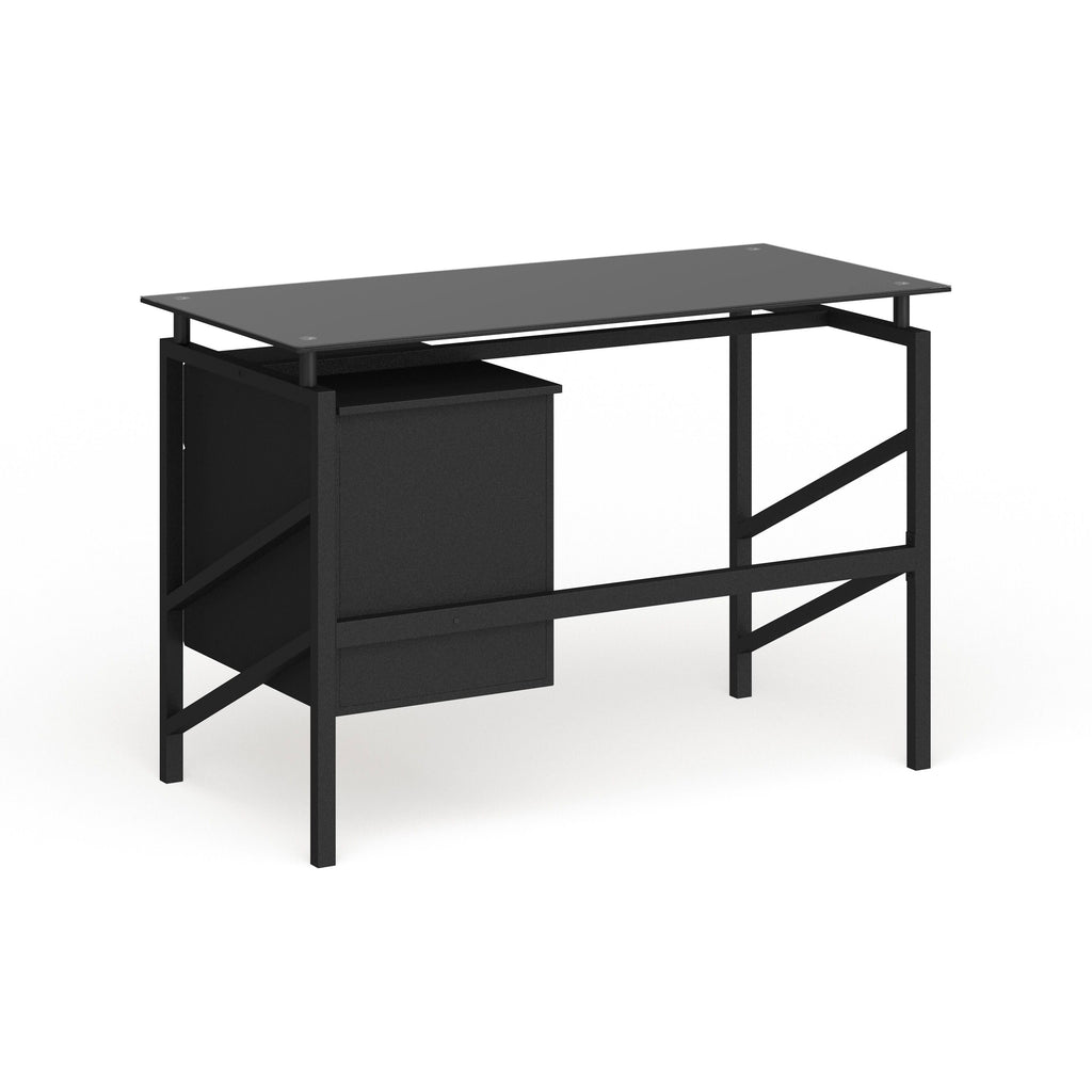 Black Two Drawer Pedestal Desk with Tempered Glass Top and Metal Frame C6241