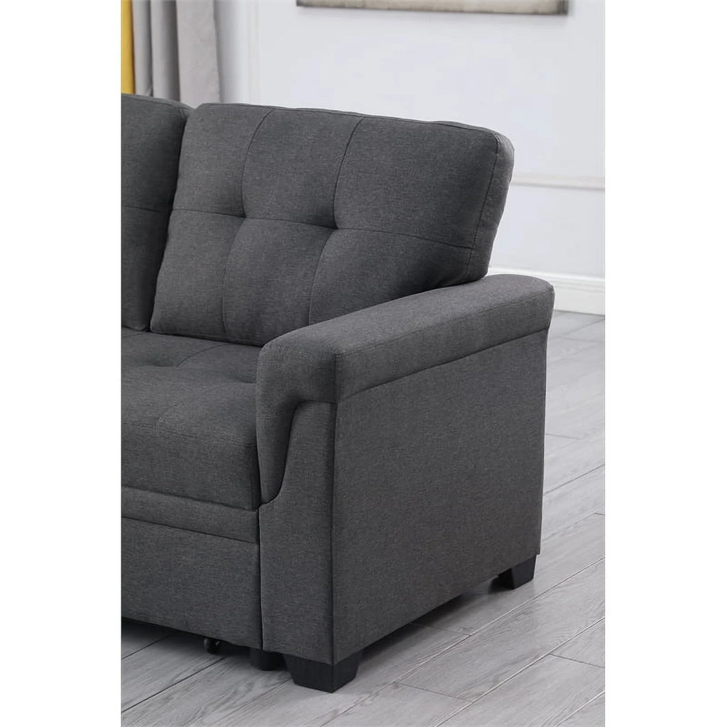 Gray Linen Fabric Reversible Sleeper Sofa with Chaise D89193