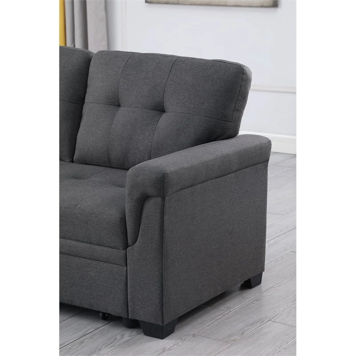 Gray Linen Fabric Reversible Sleeper Sofa with Chaise D89193