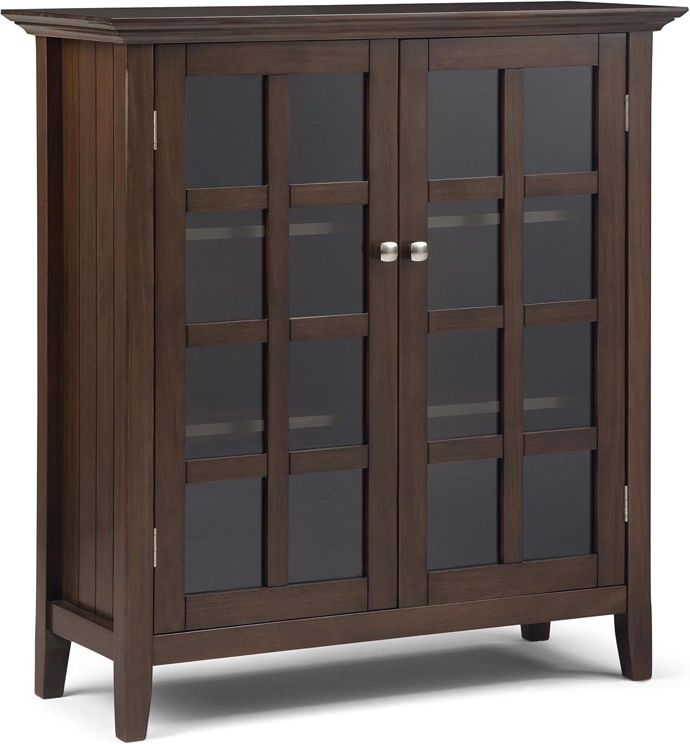 Distressed Grey Solid Wood Storage Cabinet with 2 Tempered Glass Doors and 4 Adjustable Shelves K4041
