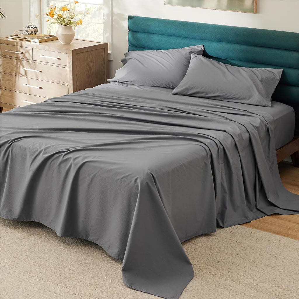 Grey Queen Size 100% Cotton Percale Sheet Set, 4 Pieces M208