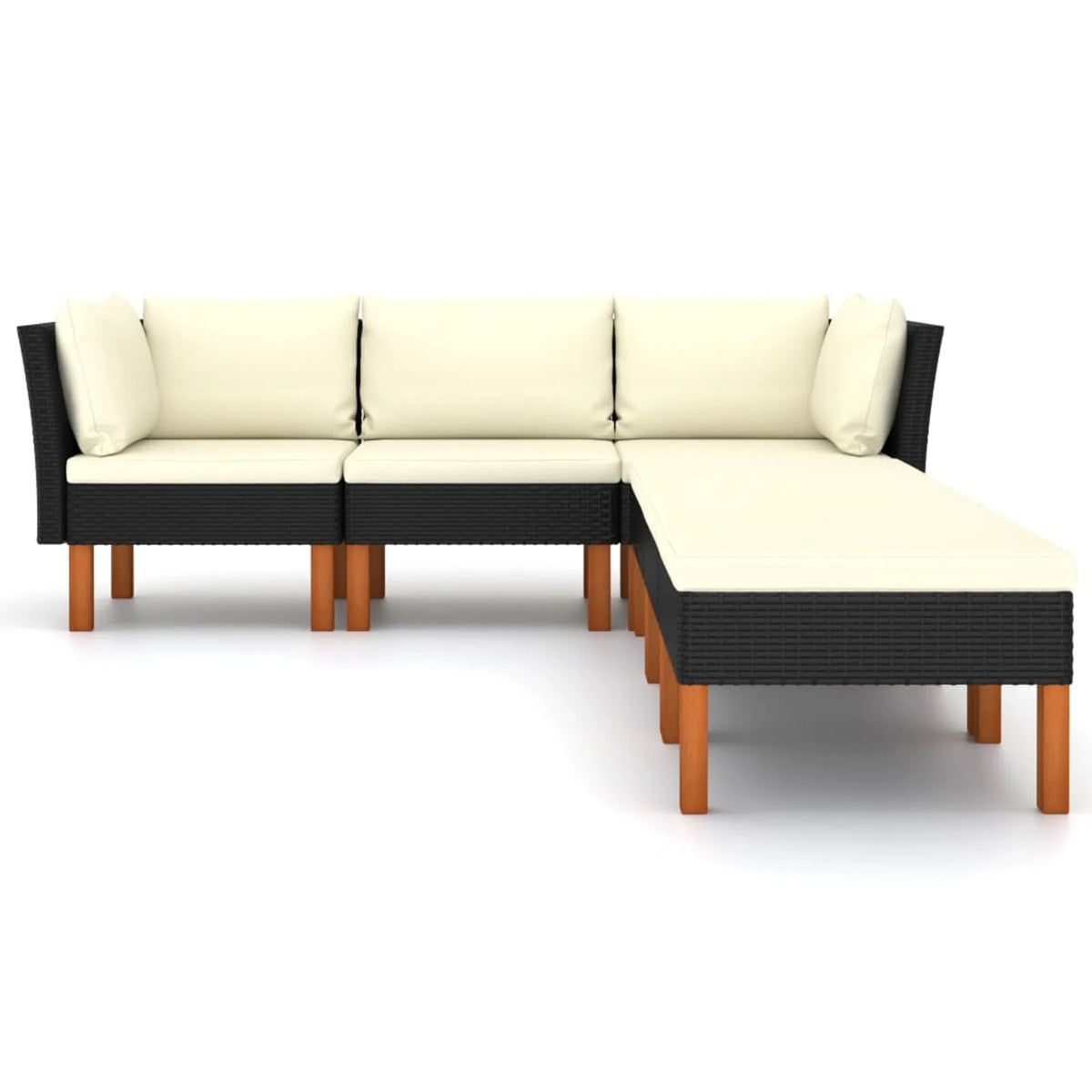 6 Piece Black Poly Rattan Wood Legs Sectional Outdoor Furniture Set T247