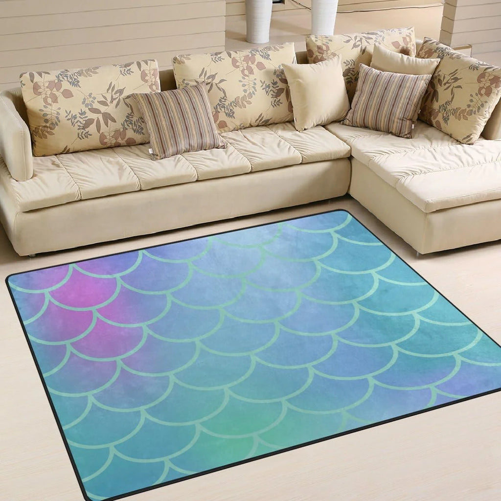Gradient Blue Fish Scale Lightweight Carpet Mats Area Rug S9441