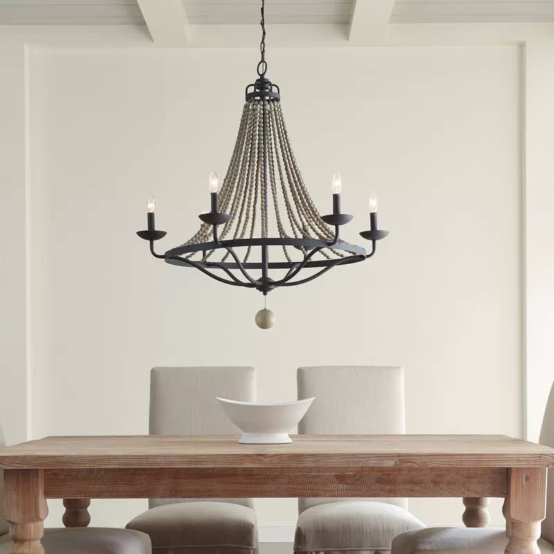 6-Light Candle Style Empire Chandelier with Beaded Accents C4439