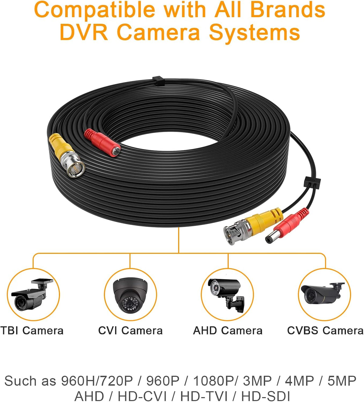 200ft 4Pack Siamese Video and Power Security Camera Cable with 2 Female Connectors Y9817