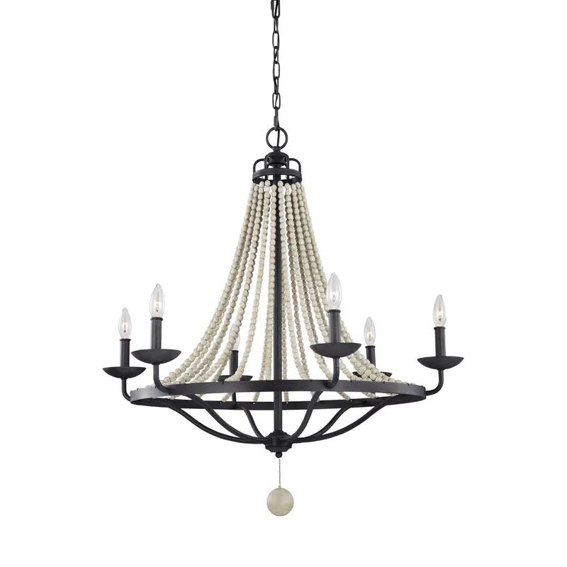 6-Light Candle Style Empire Chandelier with Beaded Accents C4439