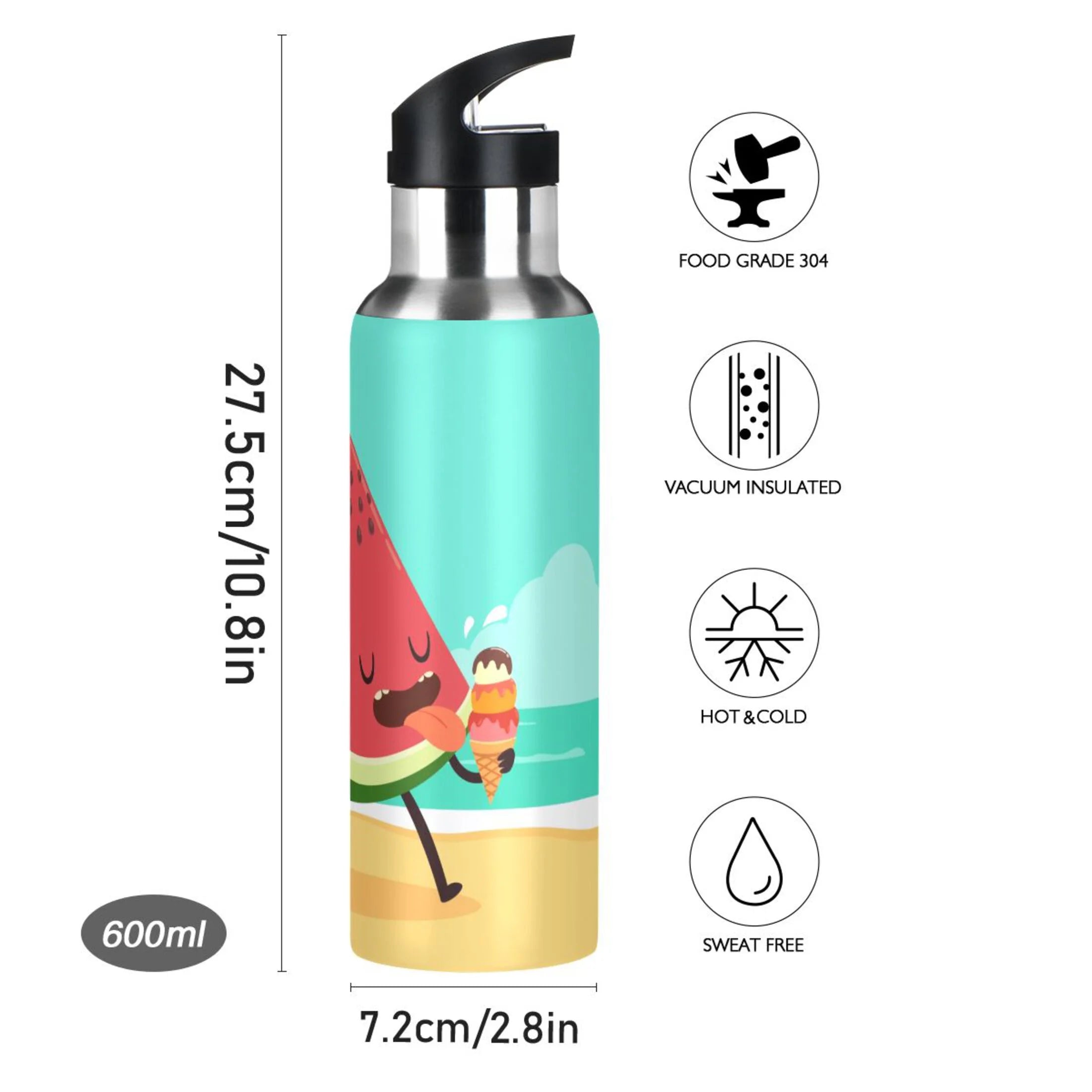 Watermelon Stainless Steel Insulated Water Bottle with Straw Lid V754096