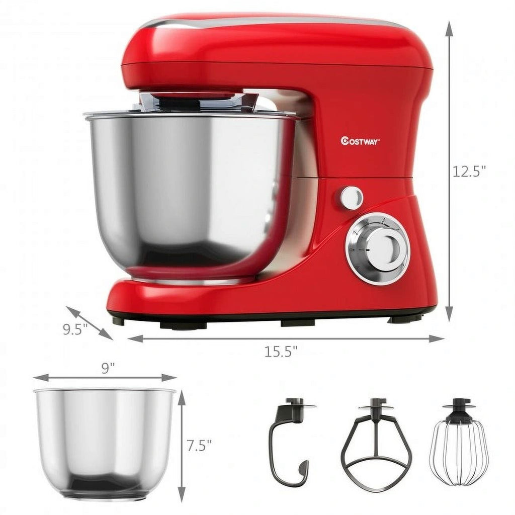 Red 5.3 Qt 500W 6 Speed Stand Mixer with Dough Hook Beater V9645