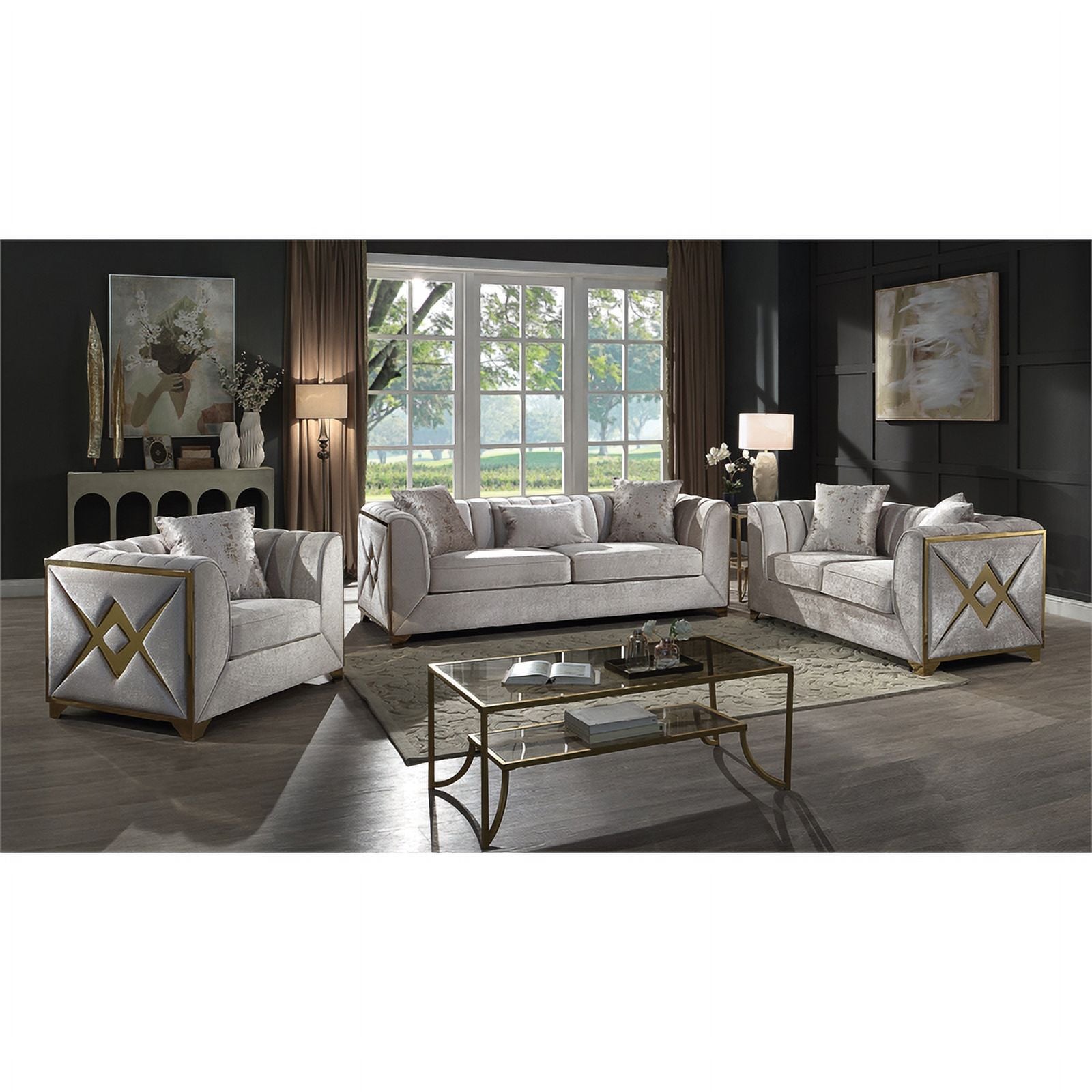 3 PC Living Room Set Made with Wood in Cream Color T77559