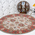 Hand Tufted Wool Round Area Rug, 10'x10', Beige Red, High Pile D2103