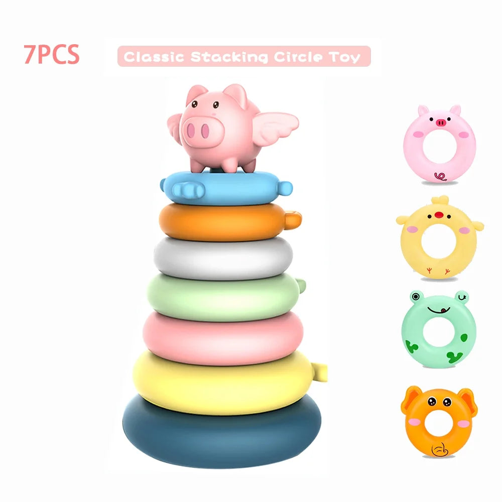 7 Rings Stacking Rings Soft Toys Baby Blocks Teething Learning Stacker O424