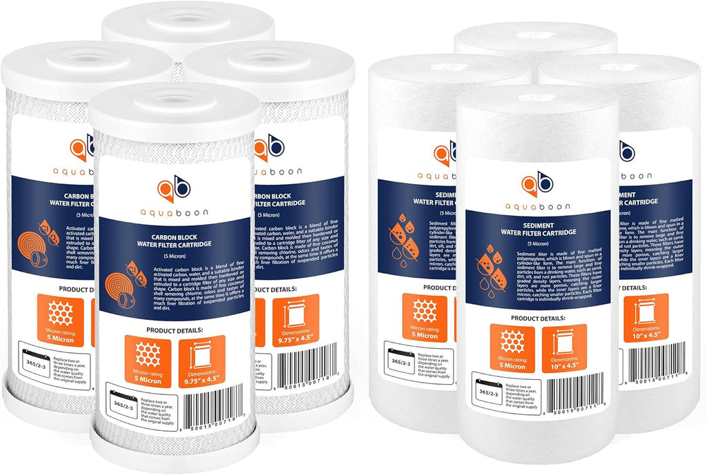 5 Micron 10 x 4.5 CTO Carbon Block & Sediment Replacement Filter Cartridges Set 8 pack M231