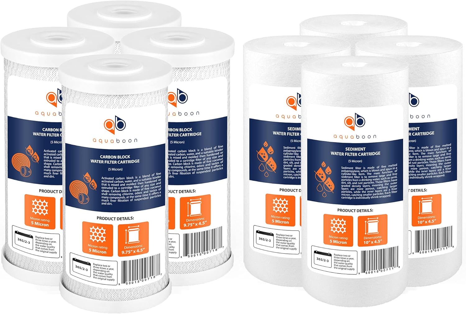 5 Micron 10 x 4.5 CTO Carbon Block & Sediment Replacement Filter Cartridges Set 8 pack M231