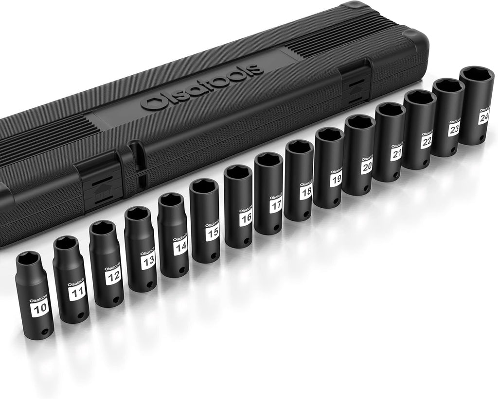 1/2 Drive Cr-Mo Shallow Impact Socket Set, 6-Point SAE, 14pc 3/8 to 1-1/4, Chromium Molybdenum, Premium Storage Case G448119