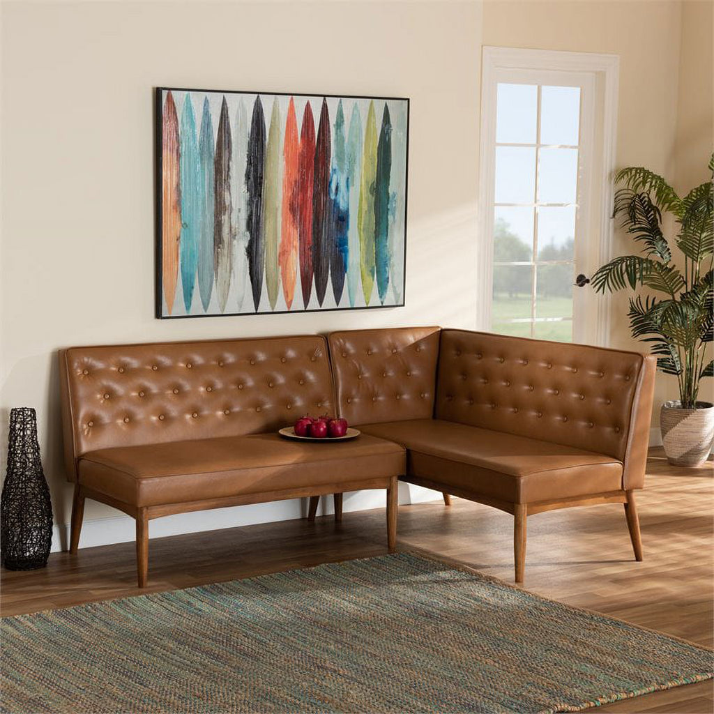 Tan and Walnut Brown Finished Wood 2-Piece Dining Set K108
