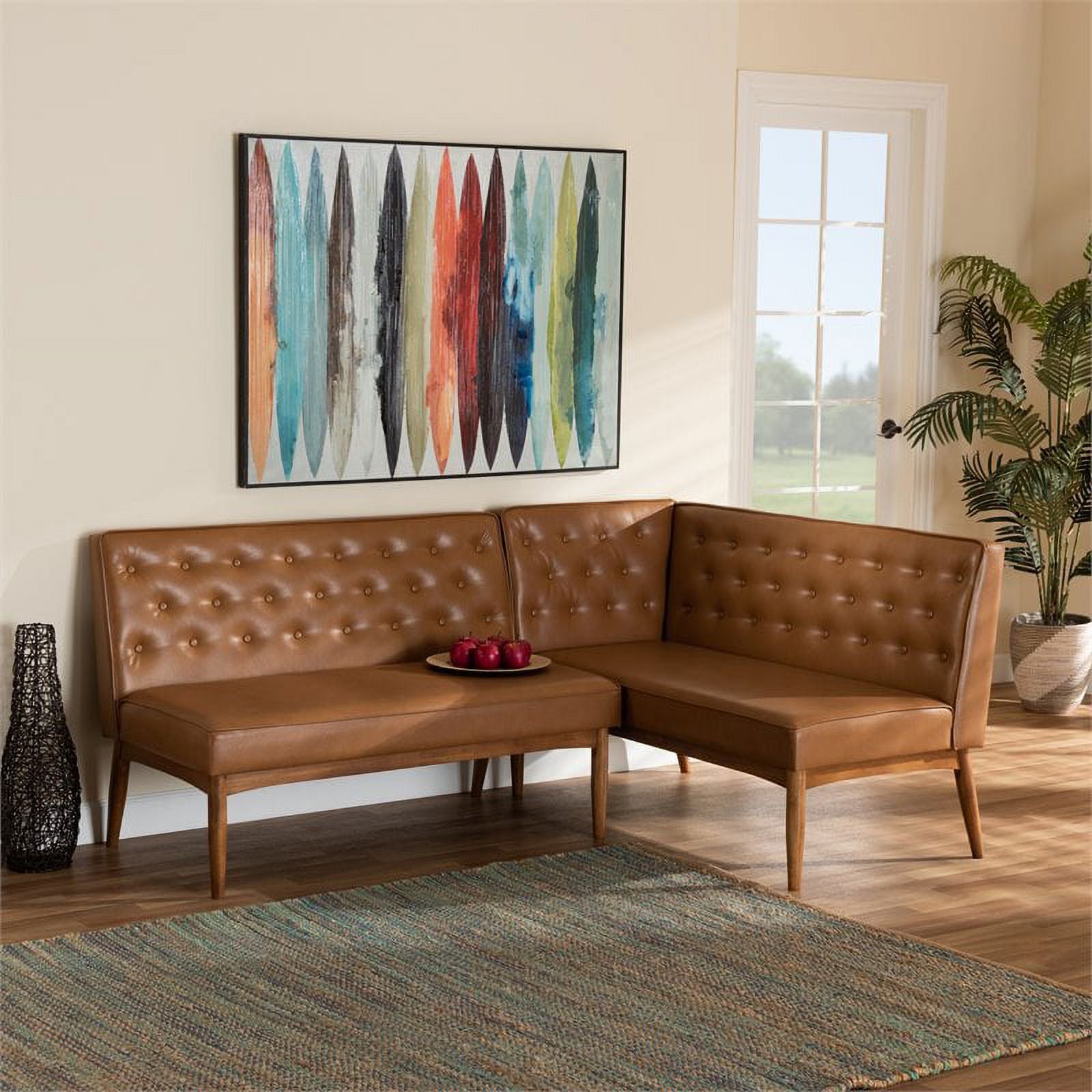 Tan and Walnut Brown Finished Wood 2-Piece Dining Set K108