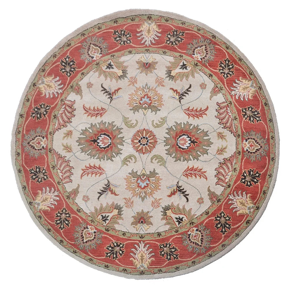 Hand Tufted Wool Round Area Rug, 10'x10', Beige Red, High Pile D2103