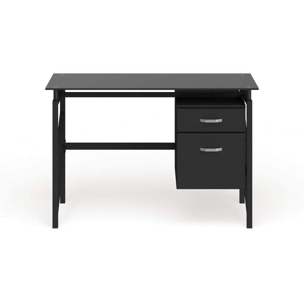 Black Two Drawer Pedestal Desk with Tempered Glass Top and Metal Frame C6241