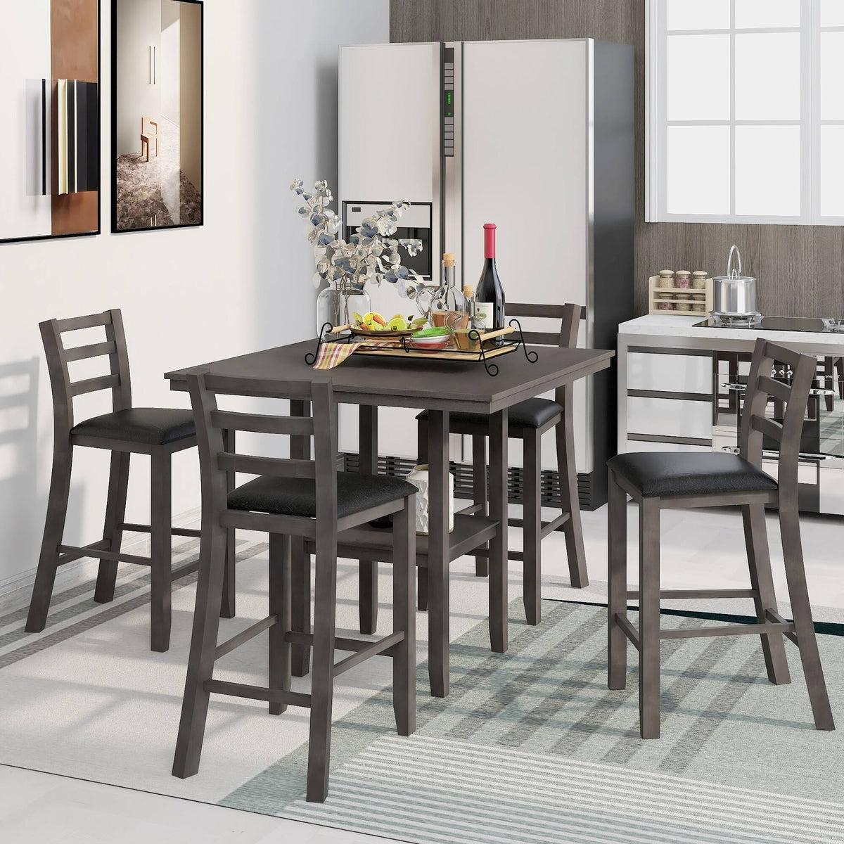 5pcs Counter Height Dining Set with Padded Chairs P398788