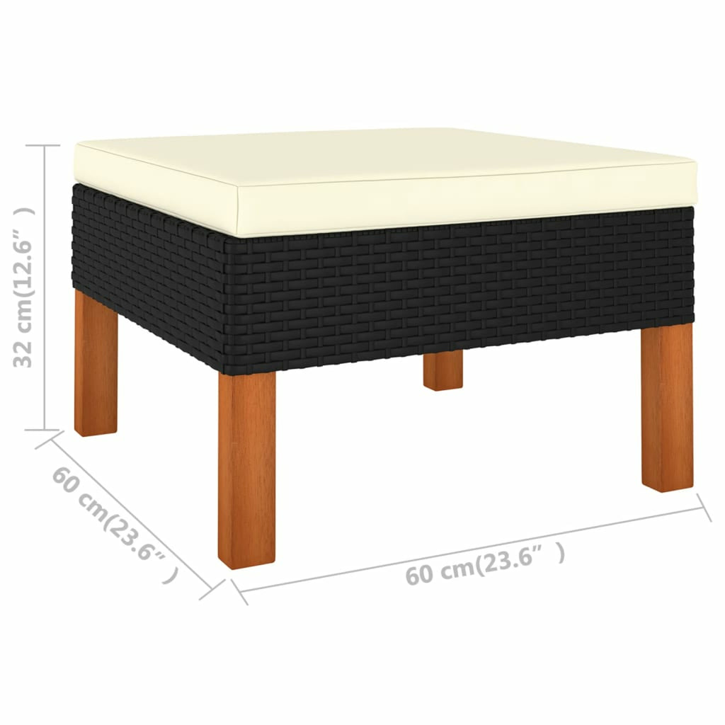 6 Piece Black Poly Rattan Wood Legs Sectional Outdoor Furniture Set T247