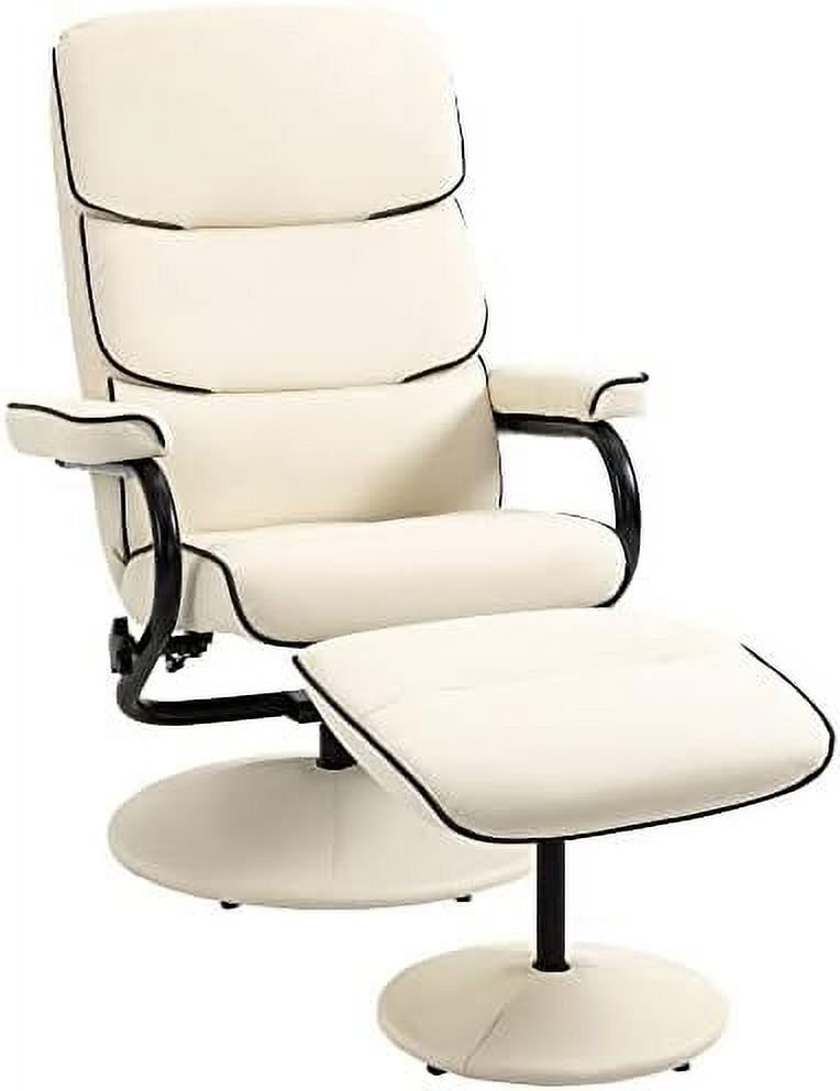 Cream White PU Leather Swivel Recliner Chair with Ottoman H832