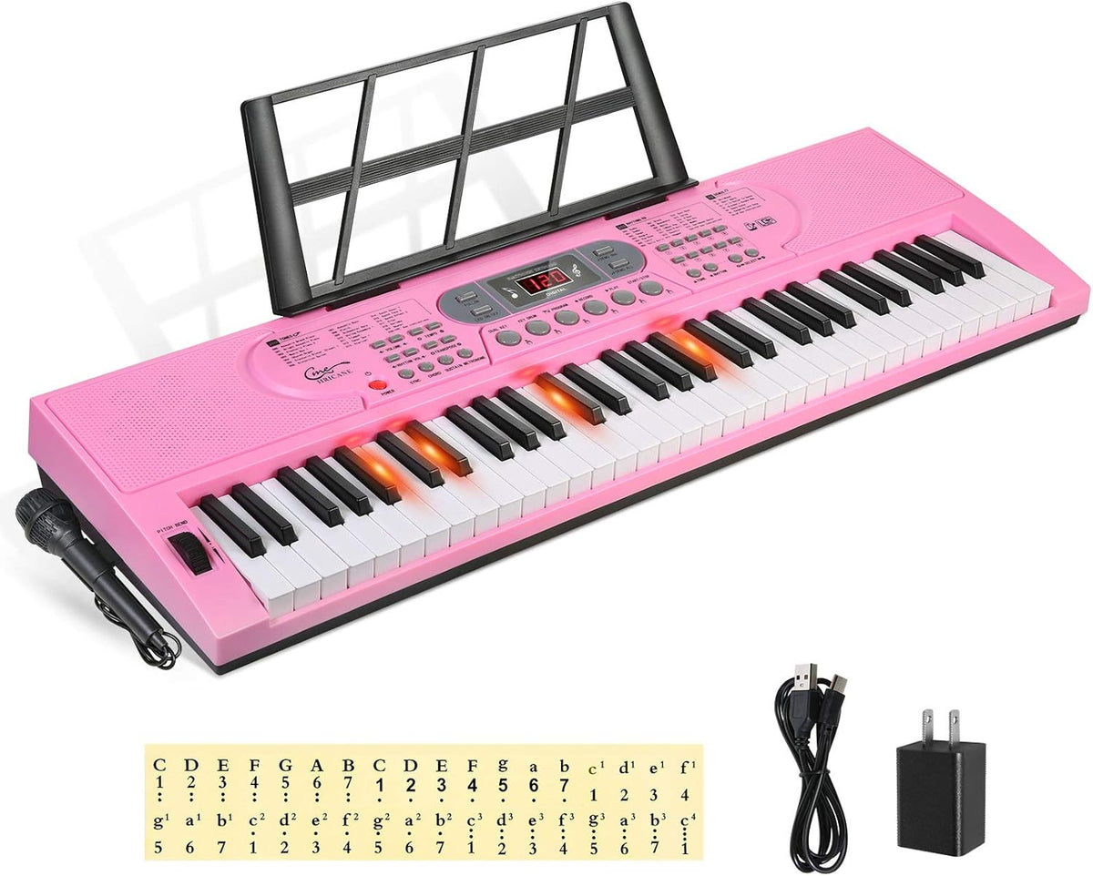 61 Key Lighted Keys Electronic Keyboard Piano with Microphone E4159