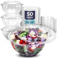 50 Pack 32 oz Clear Plastic Salad Bowls with Airtight Lids W2517