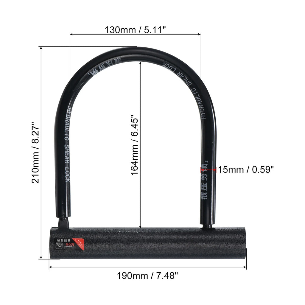 Black 15mm Zinc Alloy U Lock Bike Lock A139
