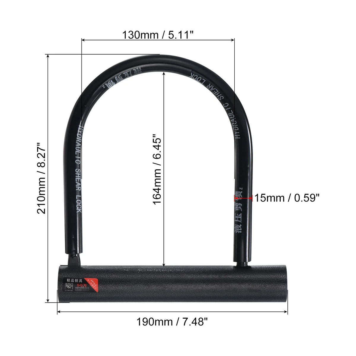 Black 15mm Zinc Alloy U Lock Bike Lock A139