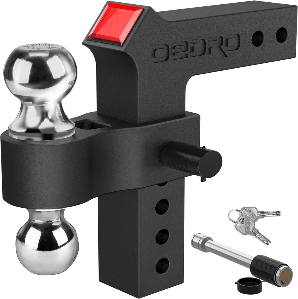 Adjustable Trailer Hitch Ball Mount with Forged Aluminum Shank, 8-Inch Drop, 2.5-Inch Receiver, 2" & 2-5/16" Tow Balls, 14500 lbs, Anodized Black E2243