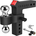 Adjustable Trailer Hitch Ball Mount with Forged Aluminum Shank, 8-Inch Drop, 2.5-Inch Receiver, 2" & 2-5/16" Tow Balls, 14500 lbs, Anodized Black E2243