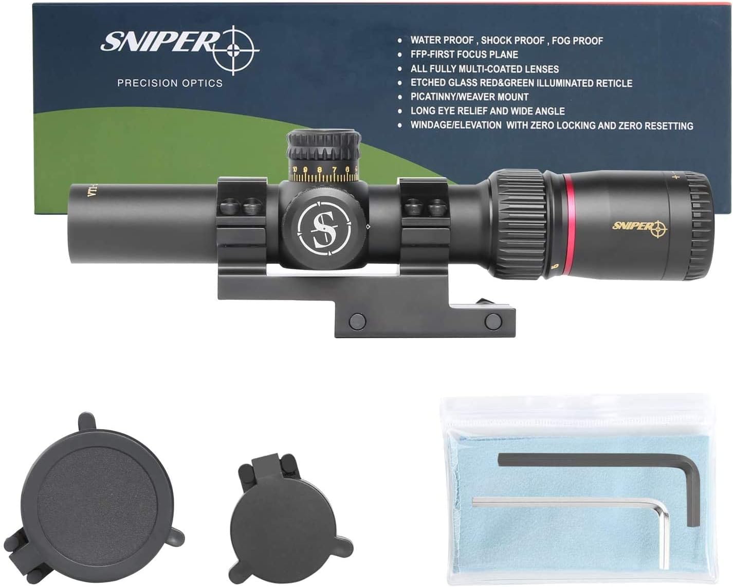 Red/Green Illuminated 30mm Tube Rifle Scope 1-5X24 First Focal Plane M833648